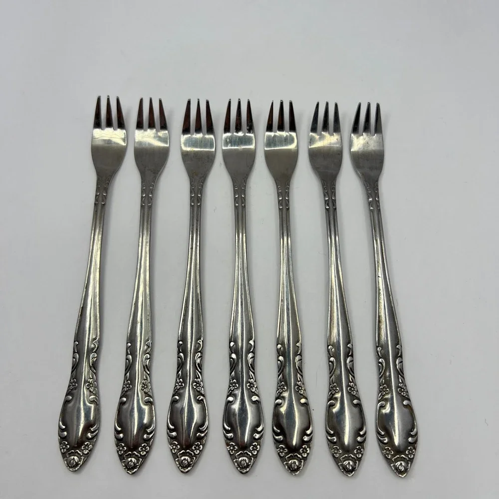 Oneida Northland Stainless Steel Seafood Forks 7 Royal Ballad Vtg 70s Cocktail